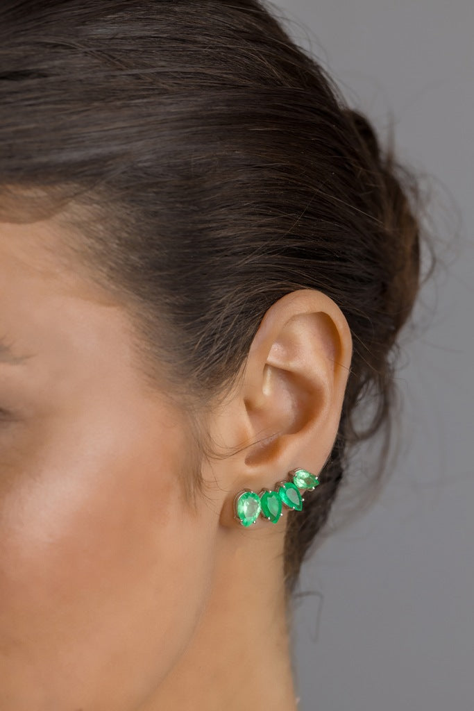 Brinco Ouro Branco Ear Cuff de Esmeralda Colombiana Gota
