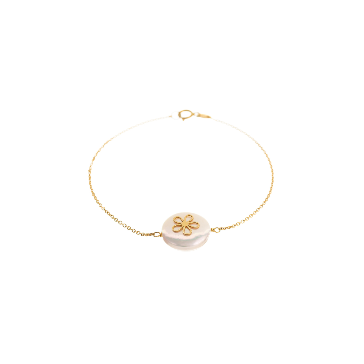 Pulseira Flor em Ouro Amarelo com Madrepérola