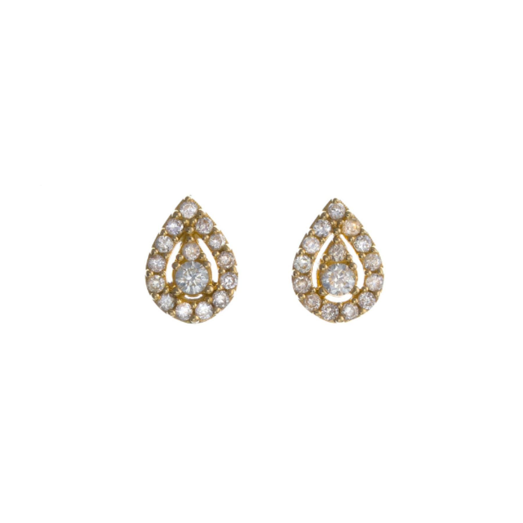 Brinco em Ouro Amarelo com Design de Gota e Brilhantes
